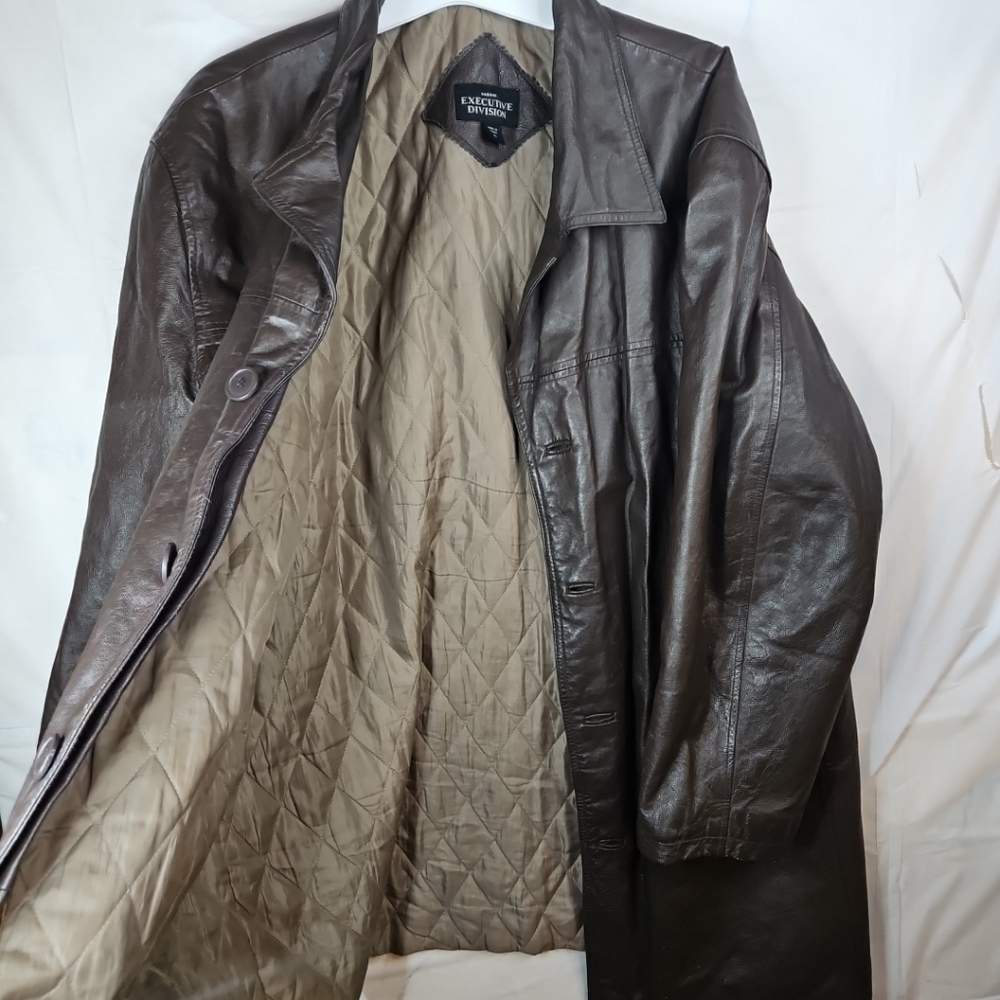 HABAND Executive Division Men's XL Brown 100% Leather Coat Jacket Buttons Cozy - Picture 9 of 16